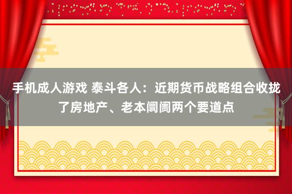 手机成人游戏 泰斗各人：近期货币战略组合收拢了房地产、老本阛阓两个要道点