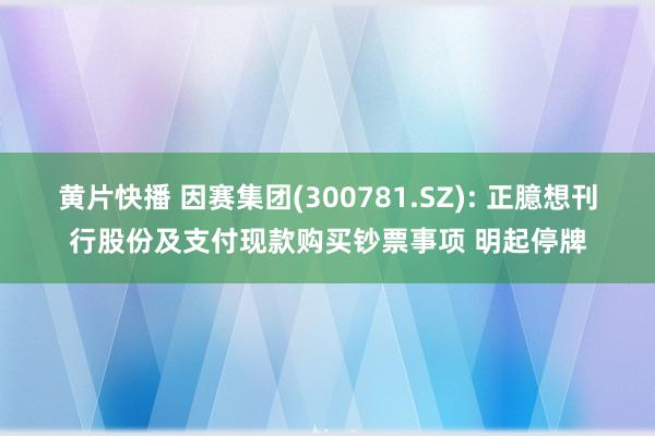 黄片快播 因赛集团(300781.SZ): 正臆想刊行股份及支付现款购买钞票事项 明起停牌