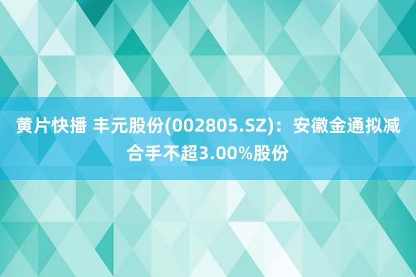 黄片快播 丰元股份(002805.SZ)：安徽金通拟减合手不超3.00%股份