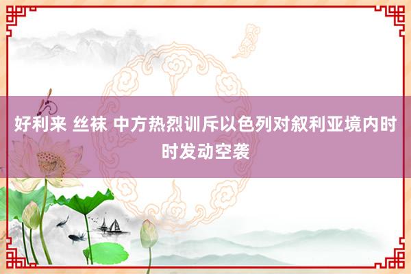 好利来 丝袜 中方热烈训斥以色列对叙利亚境内时时发动空袭