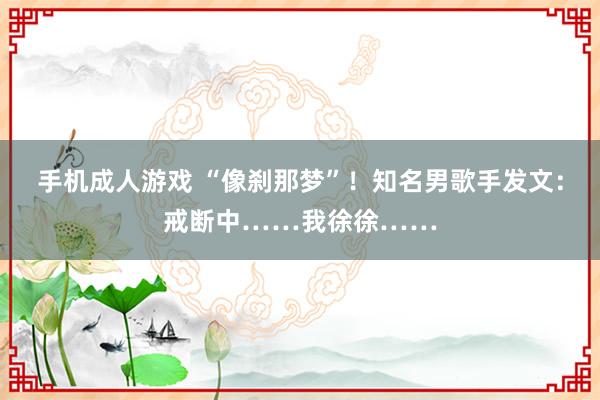 手机成人游戏 “像刹那梦”！知名男歌手发文：戒断中……我徐徐……