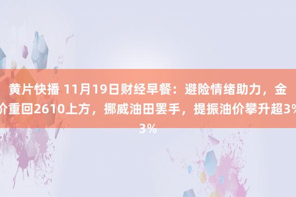 黄片快播 11月19日财经早餐：避险情绪助力，金价重回2610上方，挪威油田罢手，提振油价攀升超3%