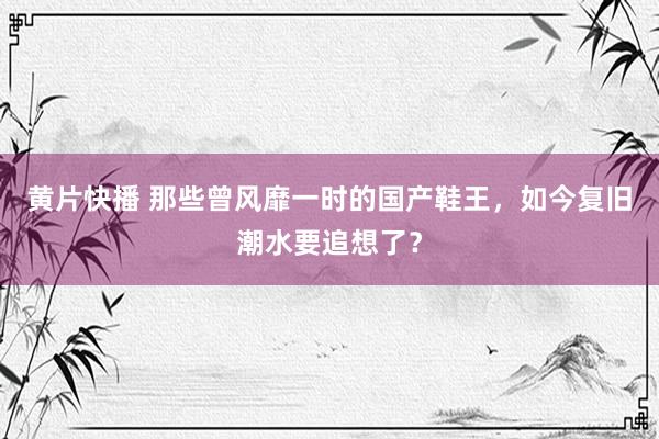 黄片快播 那些曾风靡一时的国产鞋王，如今复旧潮水要追想了？