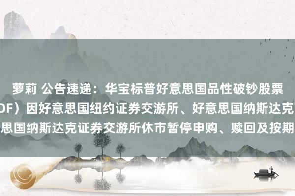 萝莉 公告速递：华宝标普好意思国品性破钞股票指数证券投资基金（LOF）因好意思国纽约证券交游所、好意思国纳斯达克证券交游所休市暂停申购、赎回及按期定额投资业务