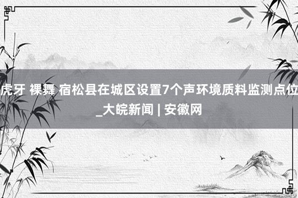 虎牙 裸舞 宿松县在城区设置7个声环境质料监测点位_大皖新闻 | 安徽网